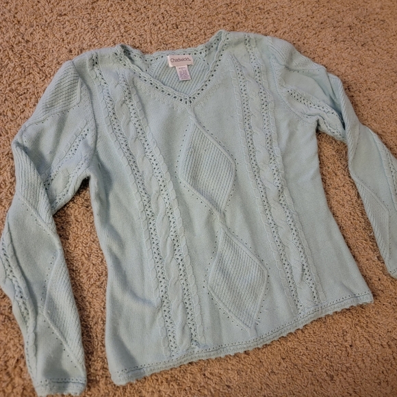 Chadwicks Sweaters - Chadwick’s Light Blue Cable Knit V-Neck Sweater Size Large